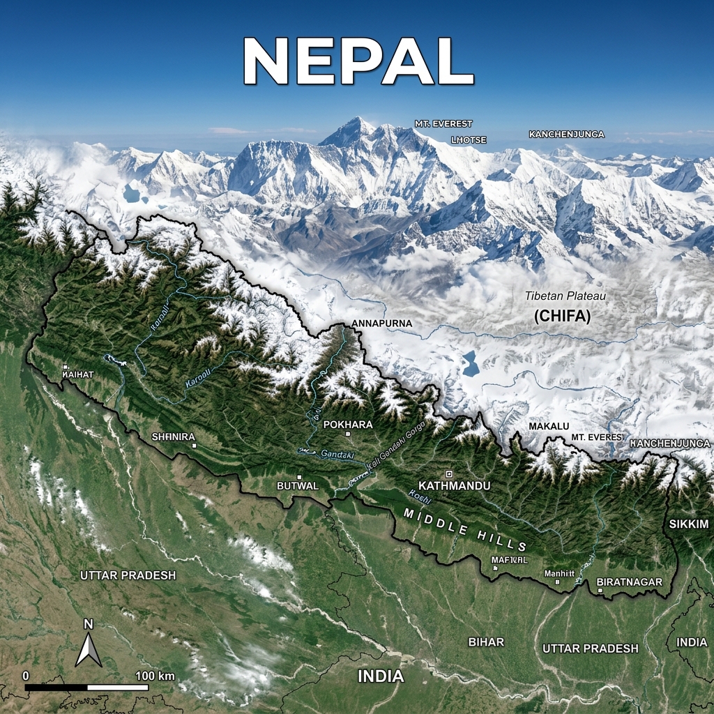 Realistic Google Earth Satellite Map of Nepal