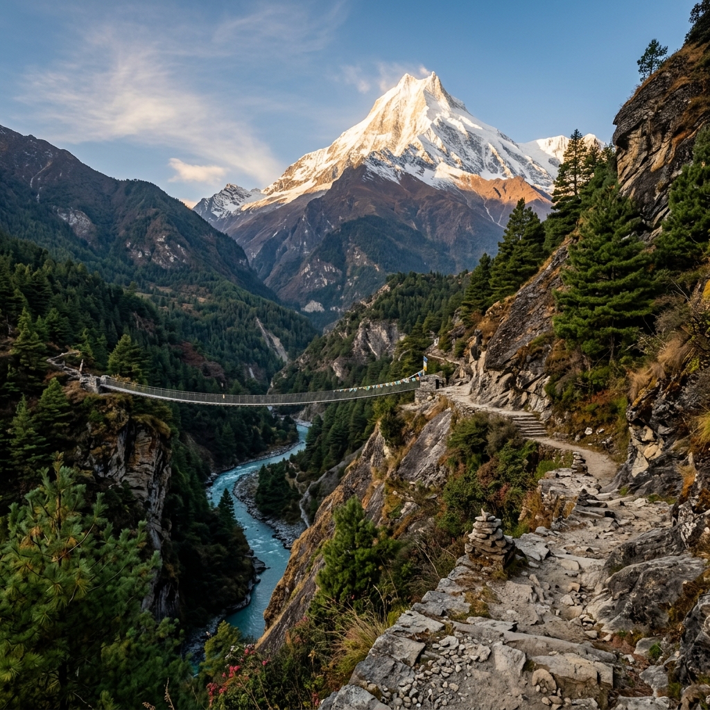 Manaslu Circuit high camp and Samagaon monastery